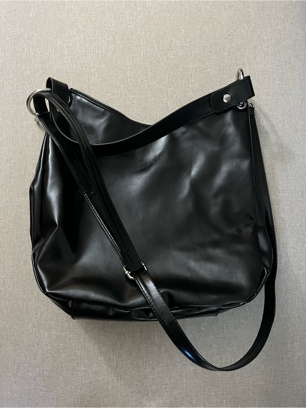black faux leather bag